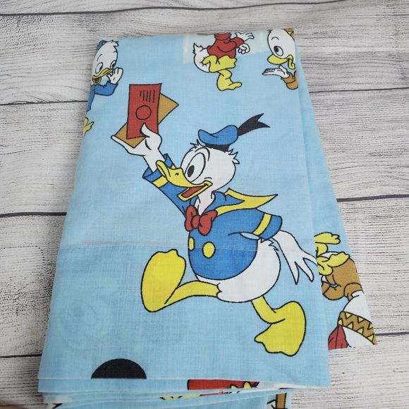 Vtg 80s Disney Frontierland Twin Sheet Set Mickey Mouse Donald Minnie Pluto - Picture 7 of 12